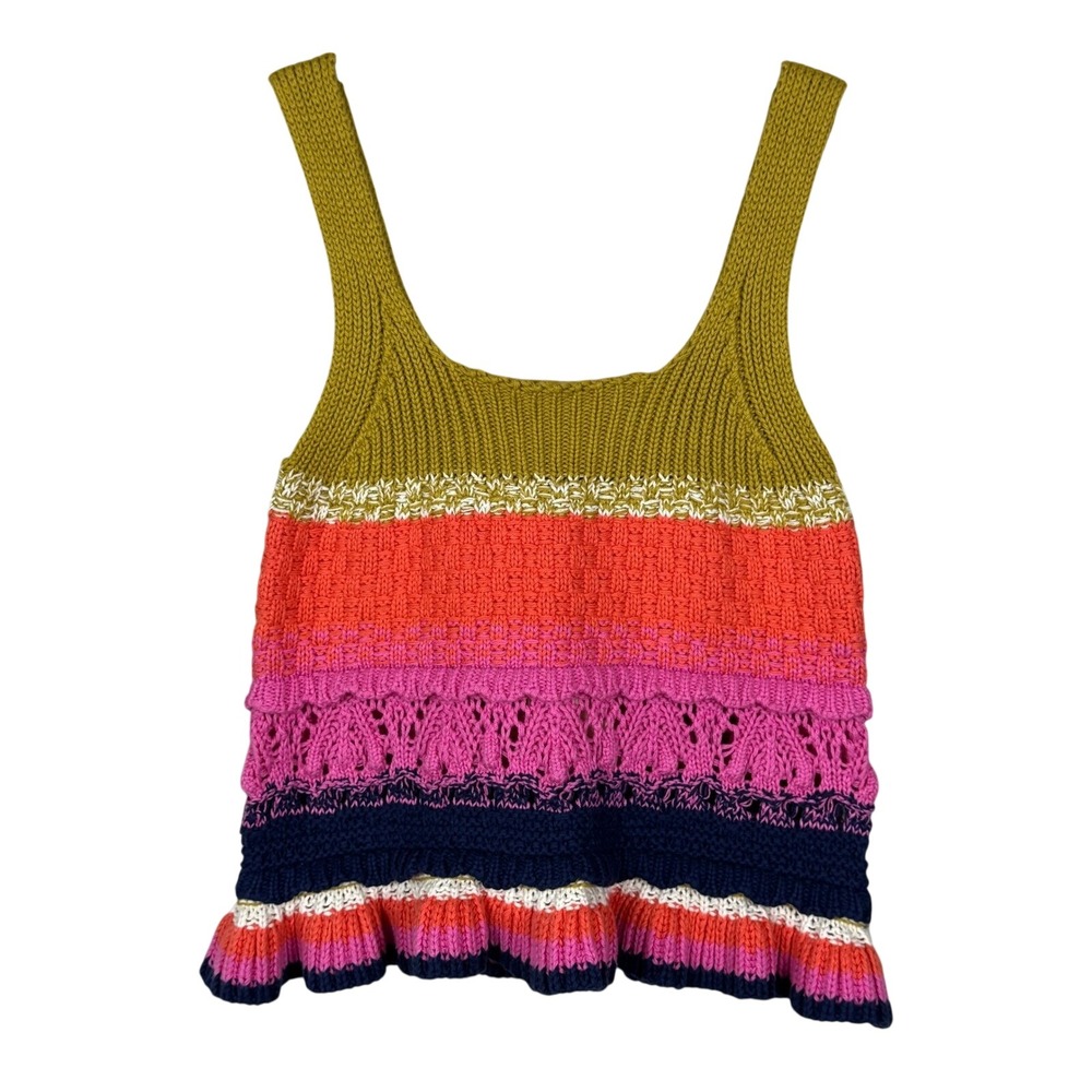 Entro Colorblock Knit Tank Top Peplum Ruffle Boho Crochet NWT Size Small